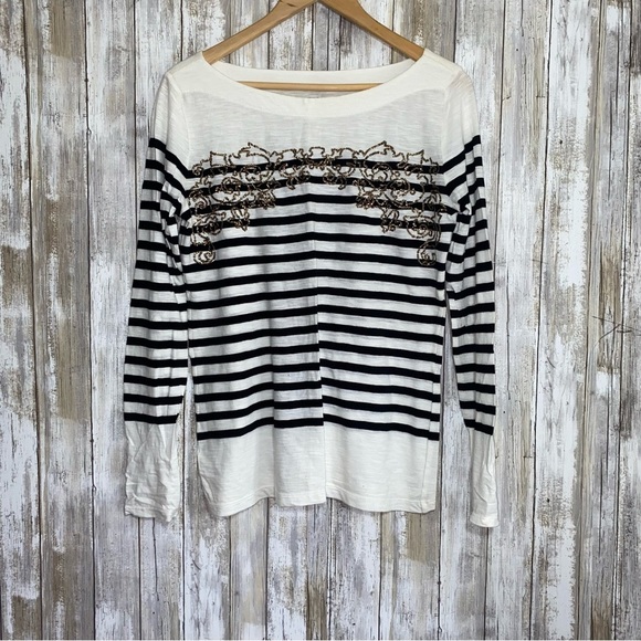 NWT Loft Striped Sequin Embellished Blouse - Picture 1 of 5